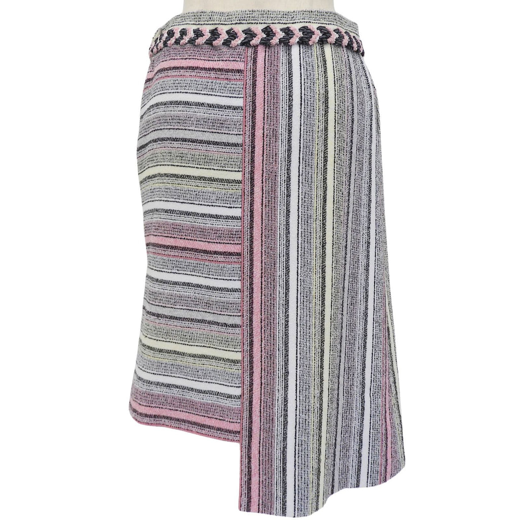 Chanel Cotton Asymmetric CC Logo Buttoned Tweed Skirt Multi 34 — view 2