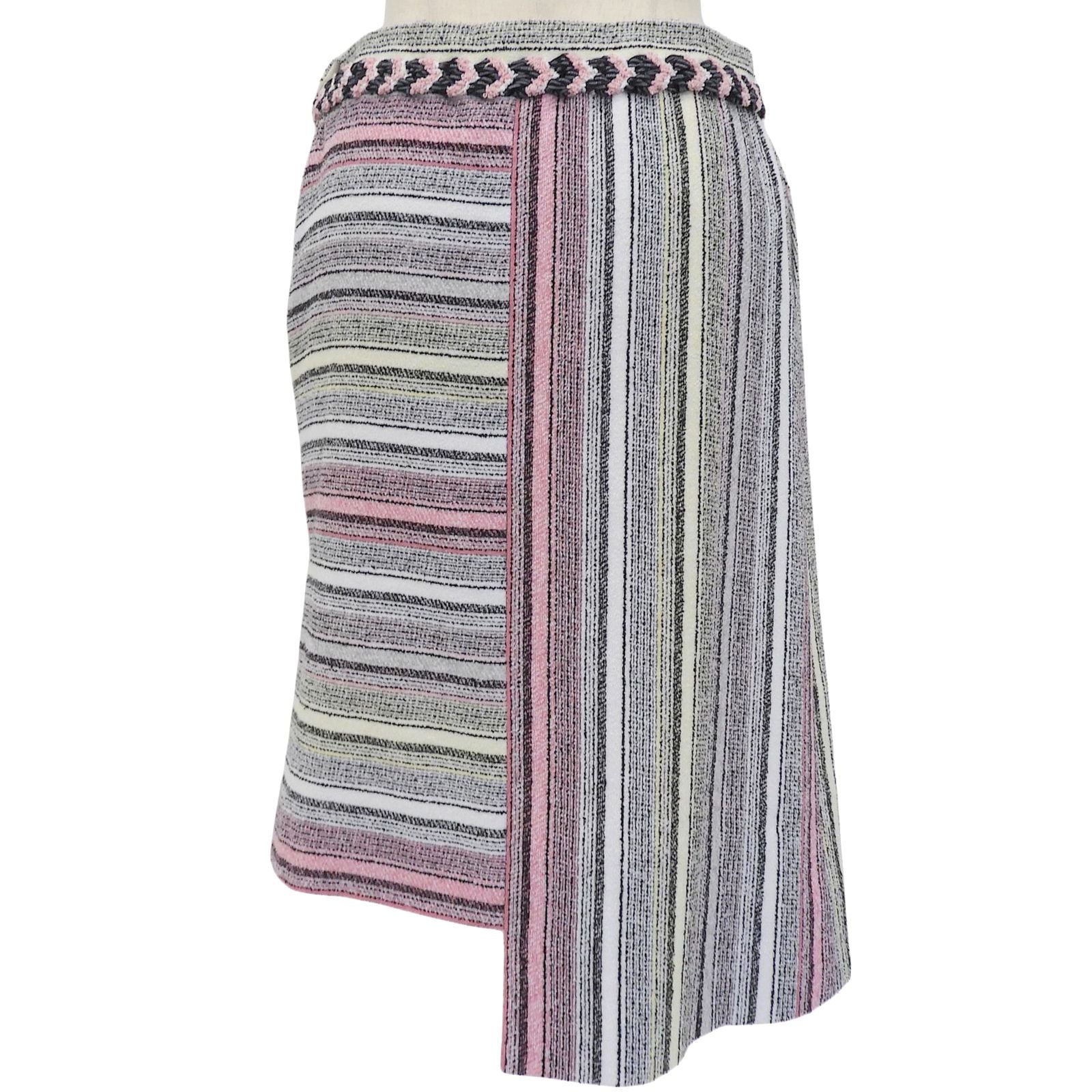 Chanel Cotton Asymmetric CC Logo Buttoned Tweed Skirt Multi 34 — view 2