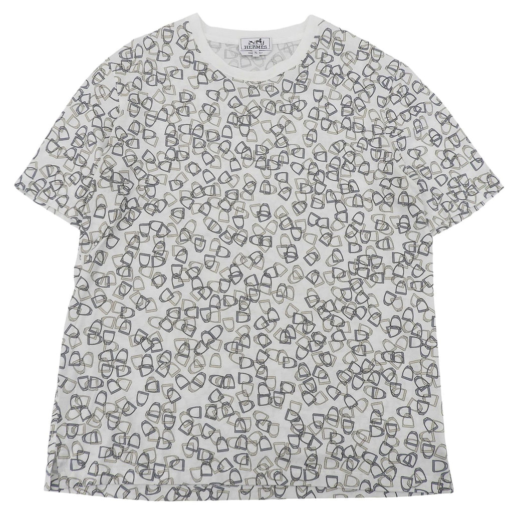 Hermes Cotton 100% Etrier Stirrup Pattern Crew Neck Short Sleeve T-Shirt White