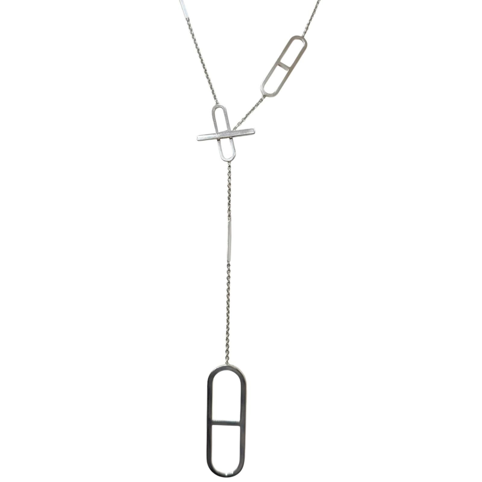 Hermes Ever Chaine D'ancre Long Chain Necklace Silver