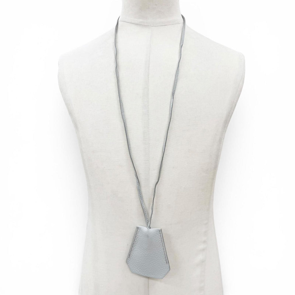 Hermes Vintage Leather Silver Martin Margiela Era Clochette Necklace Light Gray — view 3