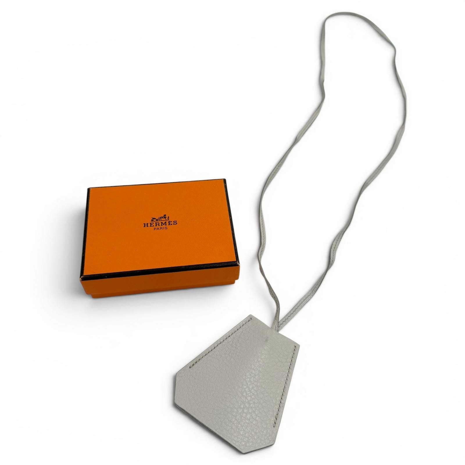 Hermes Vintage Leather Silver Martin Margiela Era Clochette Necklace Light Gray — view 2