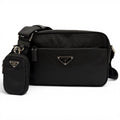 Prada Nylon Re-Nylon Triangle Logo Plate Shoulder Bag Black Silver
