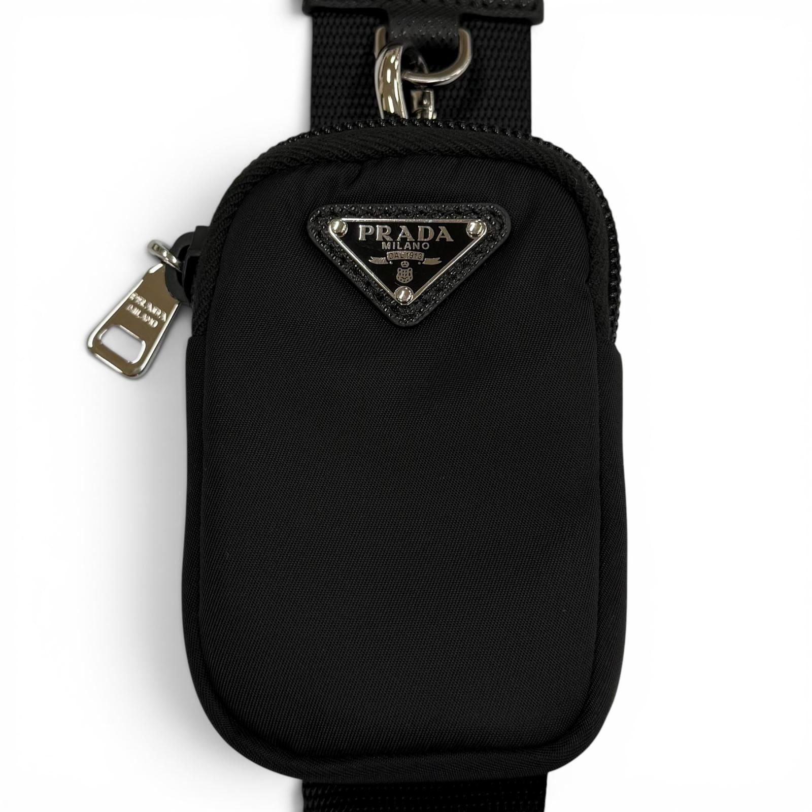 Prada Nylon Re-Nylon Triangle Logo Plate Shoulder Bag Black Silver — view 8