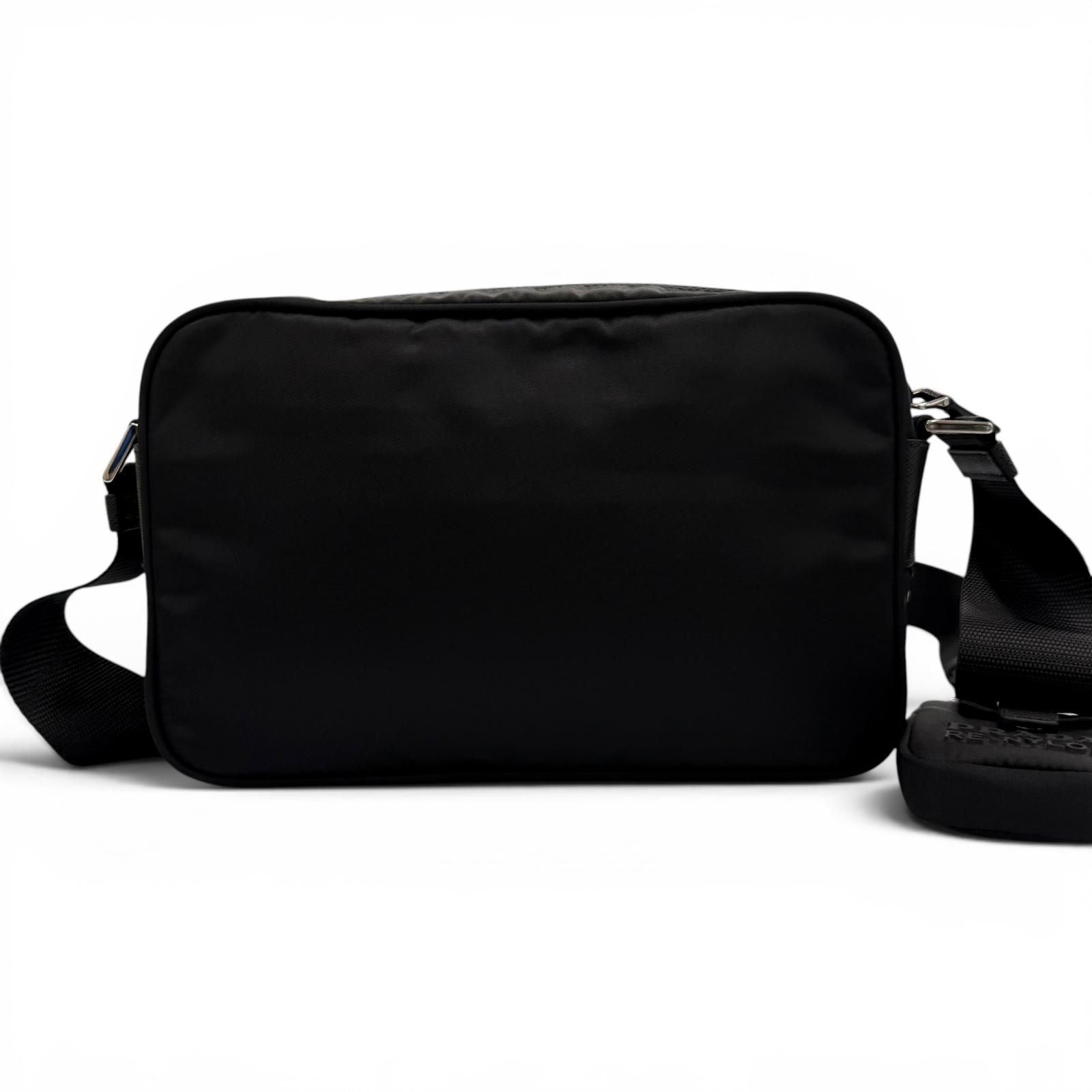Prada Nylon Re-Nylon Triangle Logo Plate Shoulder Bag Black Silver — view 3