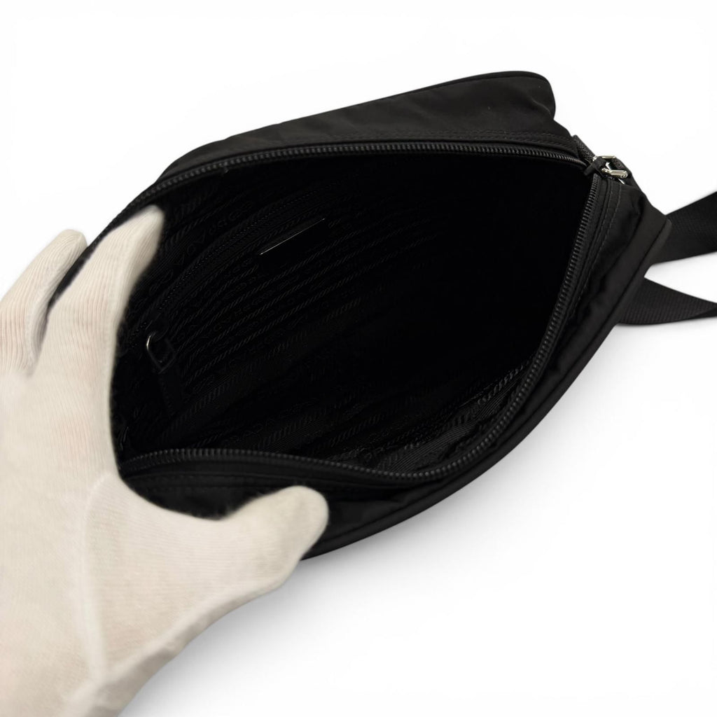 Prada Nylon Re-Nylon Triangle Logo Plate Shoulder Bag Black Silver — view 6