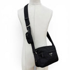 Prada Nylon Re-Nylon Triangle Logo Plate Shoulder Bag Black Silver — view 2