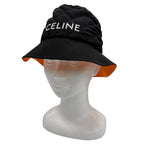 Celine Logo Print Quilted Batting Hat Bucket Hat Black Orange