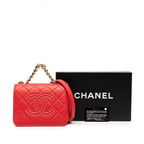 Chanel Quilted CC Logo Studded Chain Shoulder Bag Red Lambskin — view 7