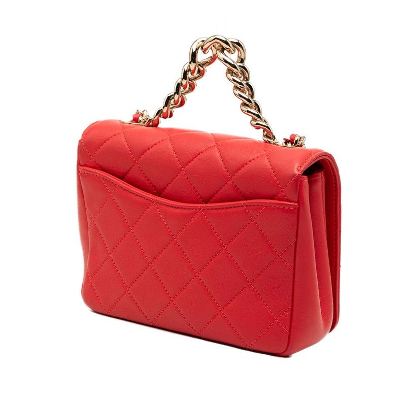 Chanel Quilted CC Logo Studded Chain Shoulder Bag Red Lambskin — view 2