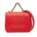 Chanel Quilted CC Logo Studded Chain Shoulder Bag Red Lambskin