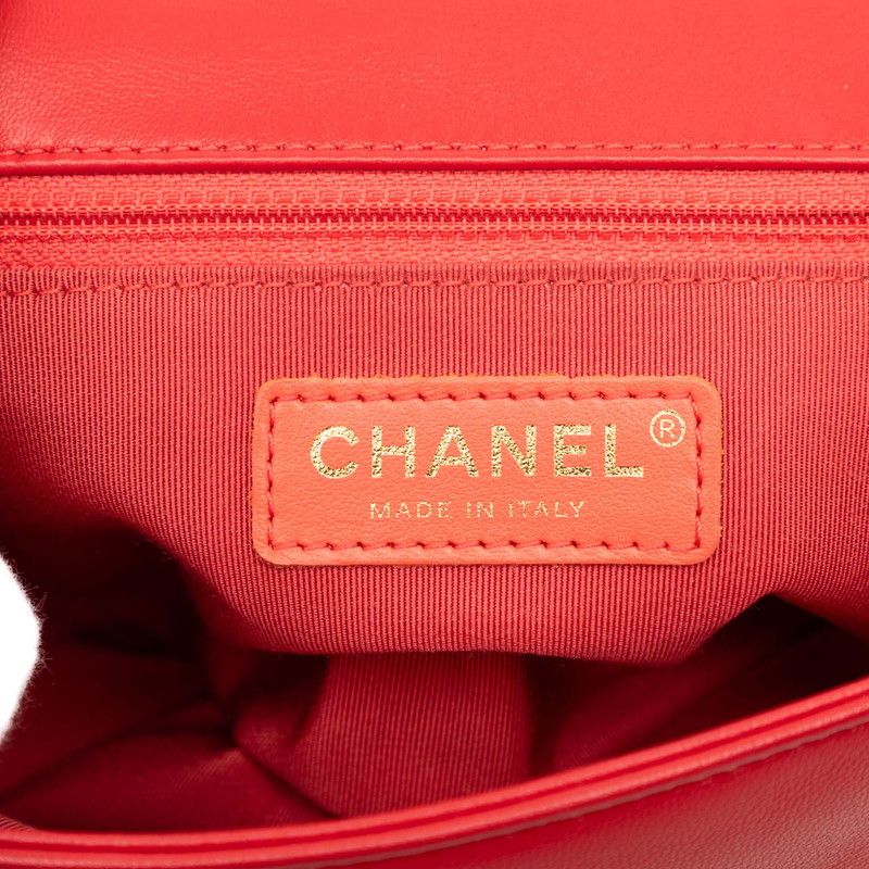 Chanel Quilted CC Logo Studded Chain Shoulder Bag Red Lambskin — view 5