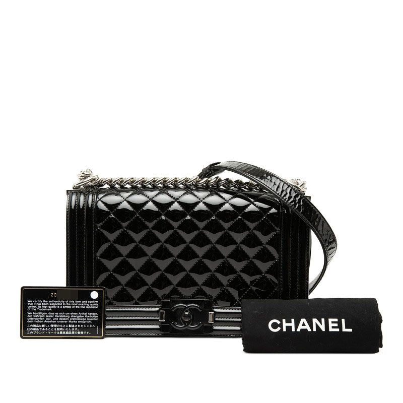 Chanel CC Logo Boy Chain Shoulder Bag Black Enamel — view 7