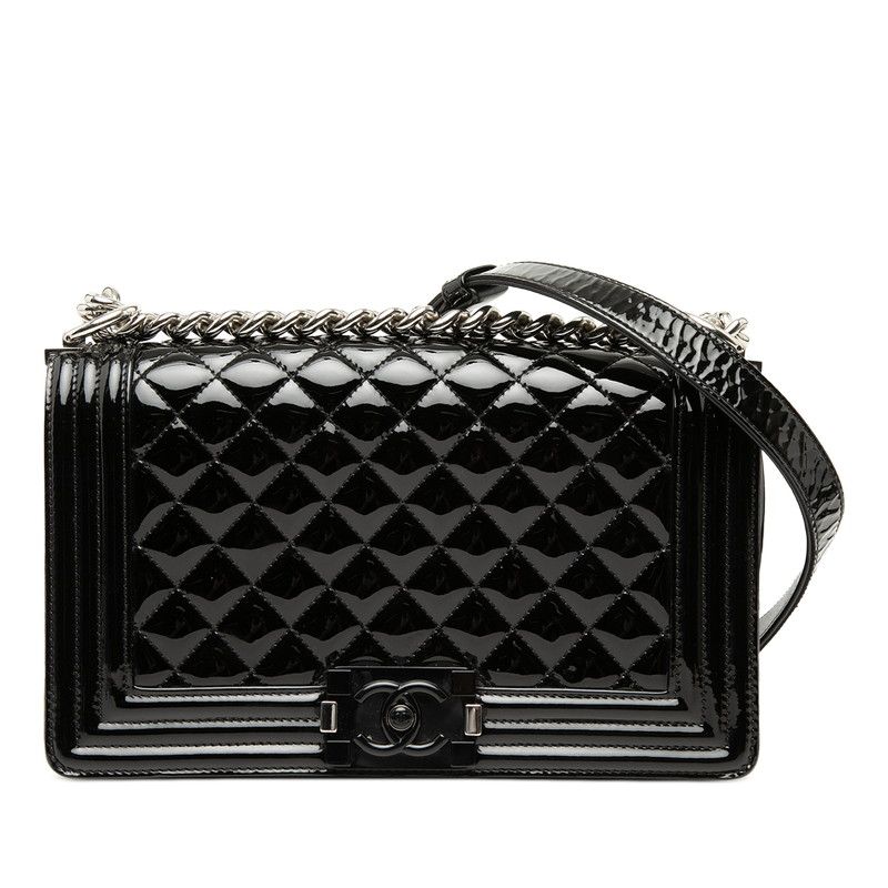 Chanel CC Logo Boy Chain Shoulder Bag Black Enamel