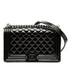 Chanel CC Logo Boy Chain Shoulder Bag Black Enamel