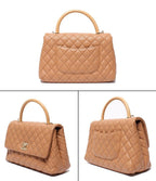 Chanel 2-Way Shoulder Bag Quilted Gold Caviar Leather Coco Handle 29 — view 2