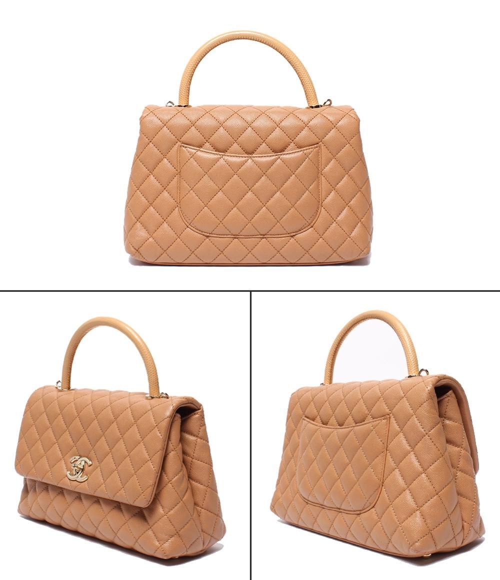 Chanel 2-Way Shoulder Bag Quilted Gold Caviar Leather Coco Handle 29 — view 2
