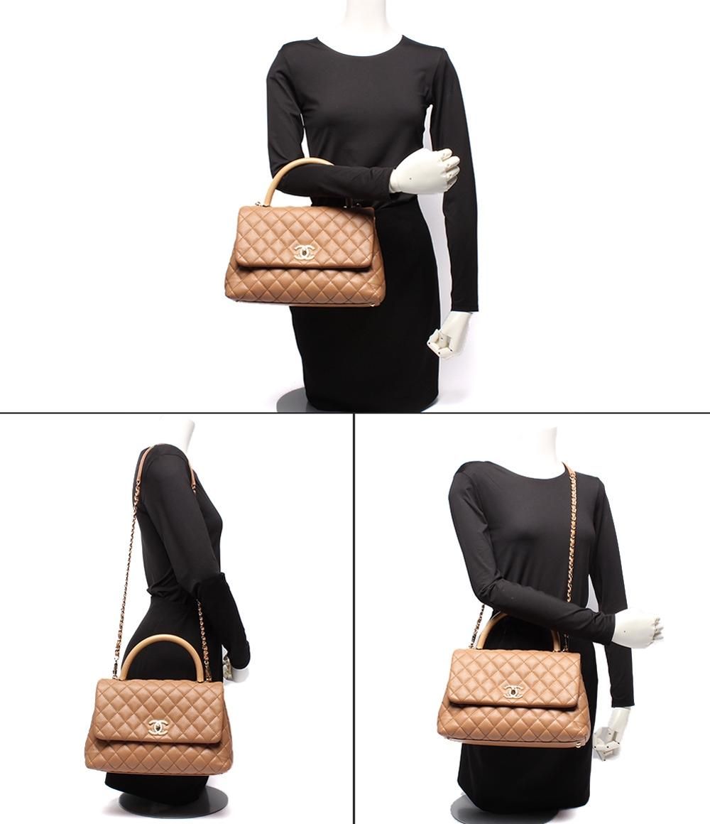 Chanel 2-Way Shoulder Bag Quilted Gold Caviar Leather Coco Handle 29 — view 9