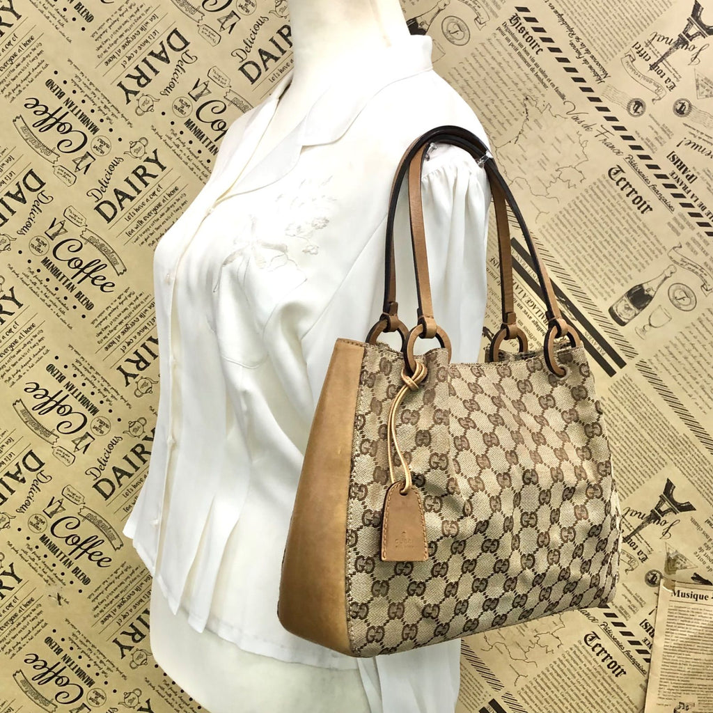 Gucci GG Canvas Tote Business Everyday Leather Brown — view 3