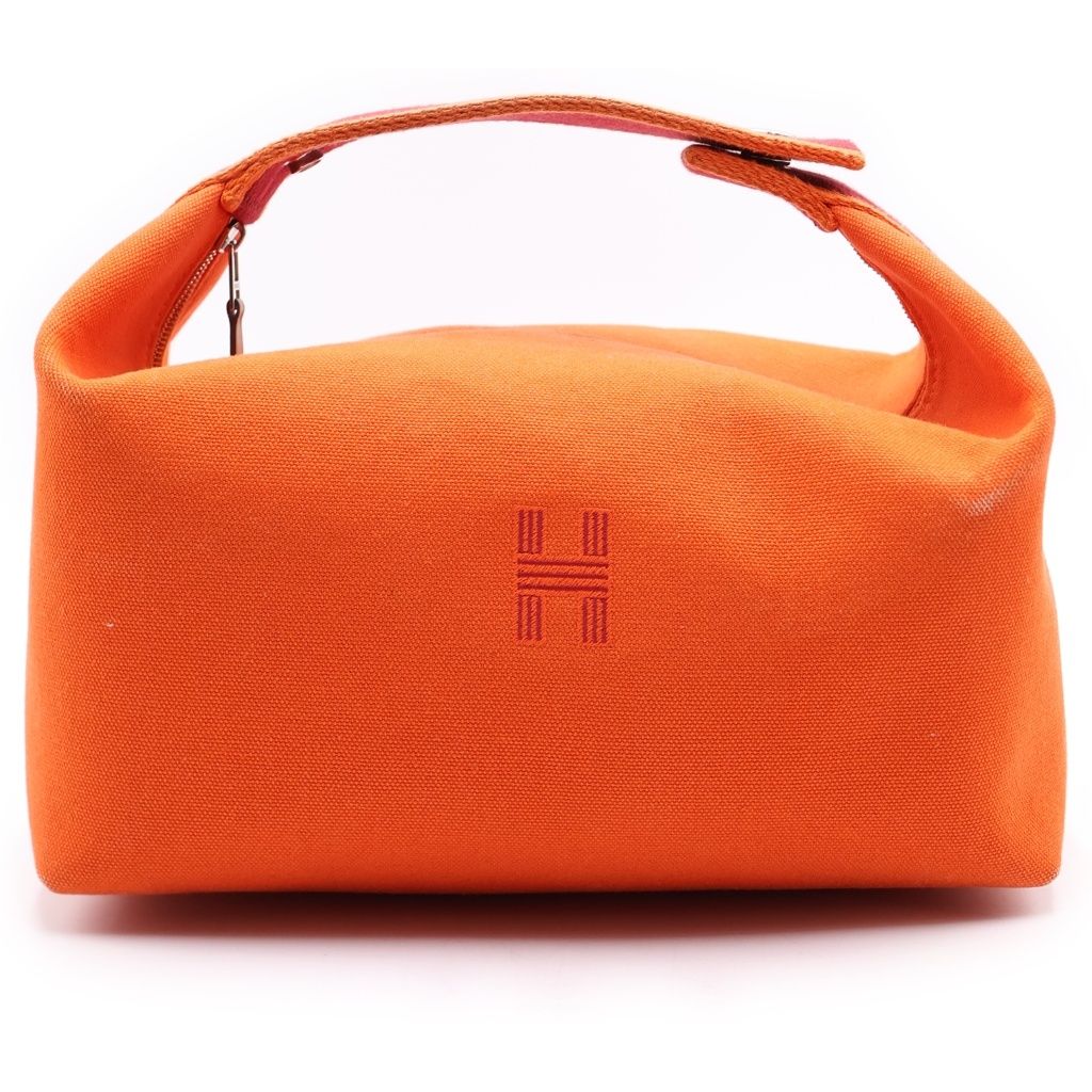 Hermes Brid Black PM Handbag Pouch Canvas Orange