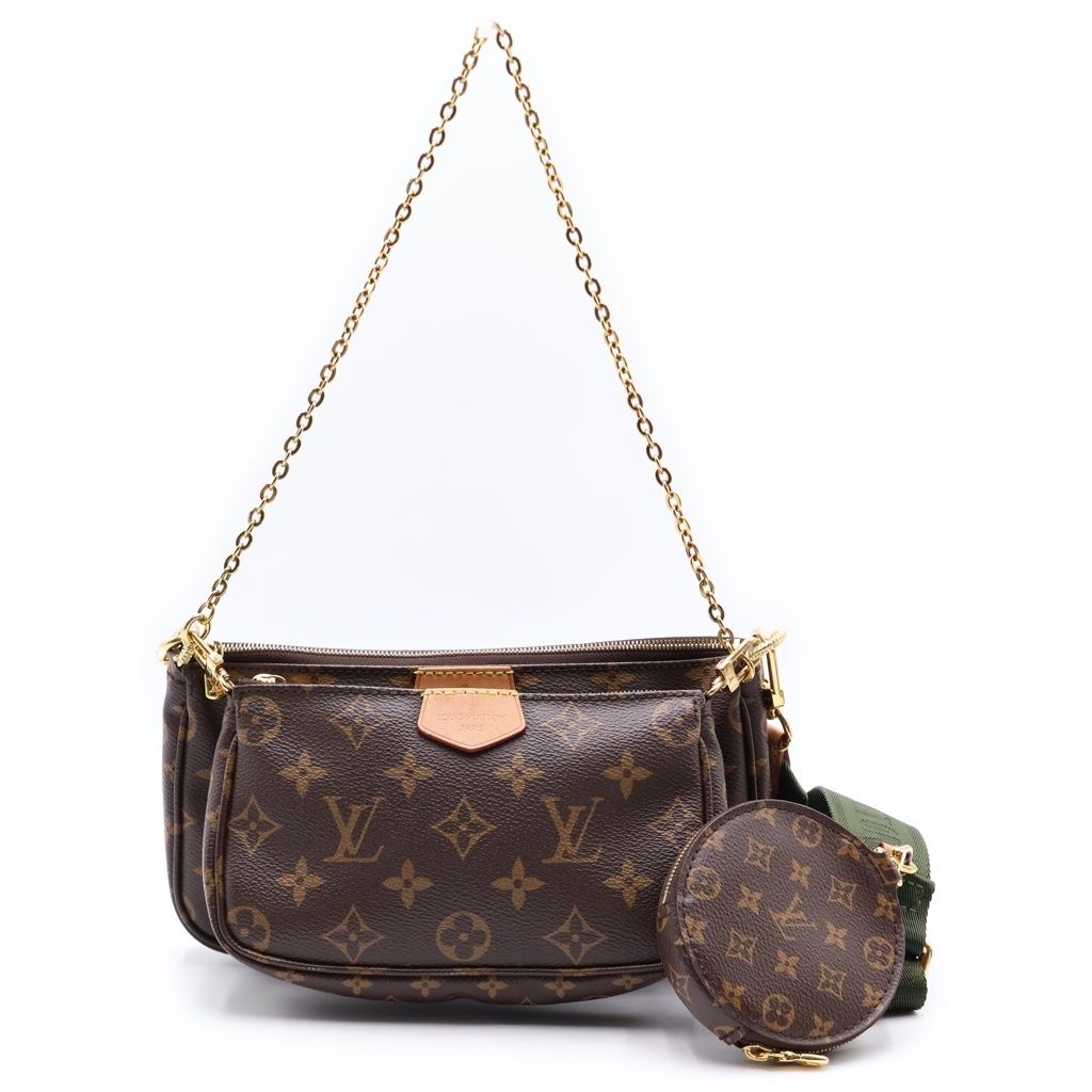 Louis Vuitton Tee Pochette Sowa Chain Shoulder Back Monogram Leather Brown Khaki