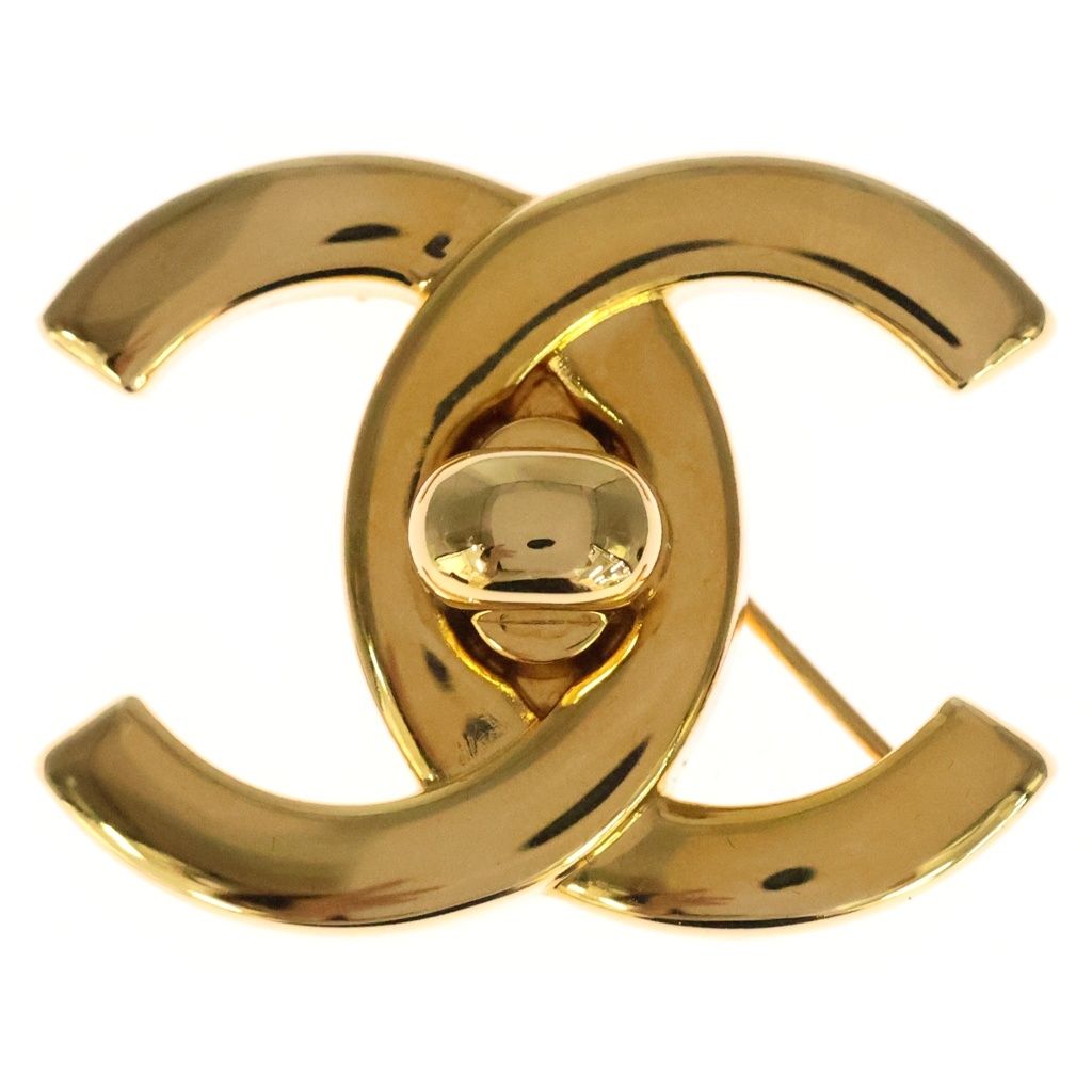 Chanel CC Logo Lock Bro Gold Plated Brooch