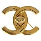 Chanel CC Logo Lock Bro Gold Plated Brooch