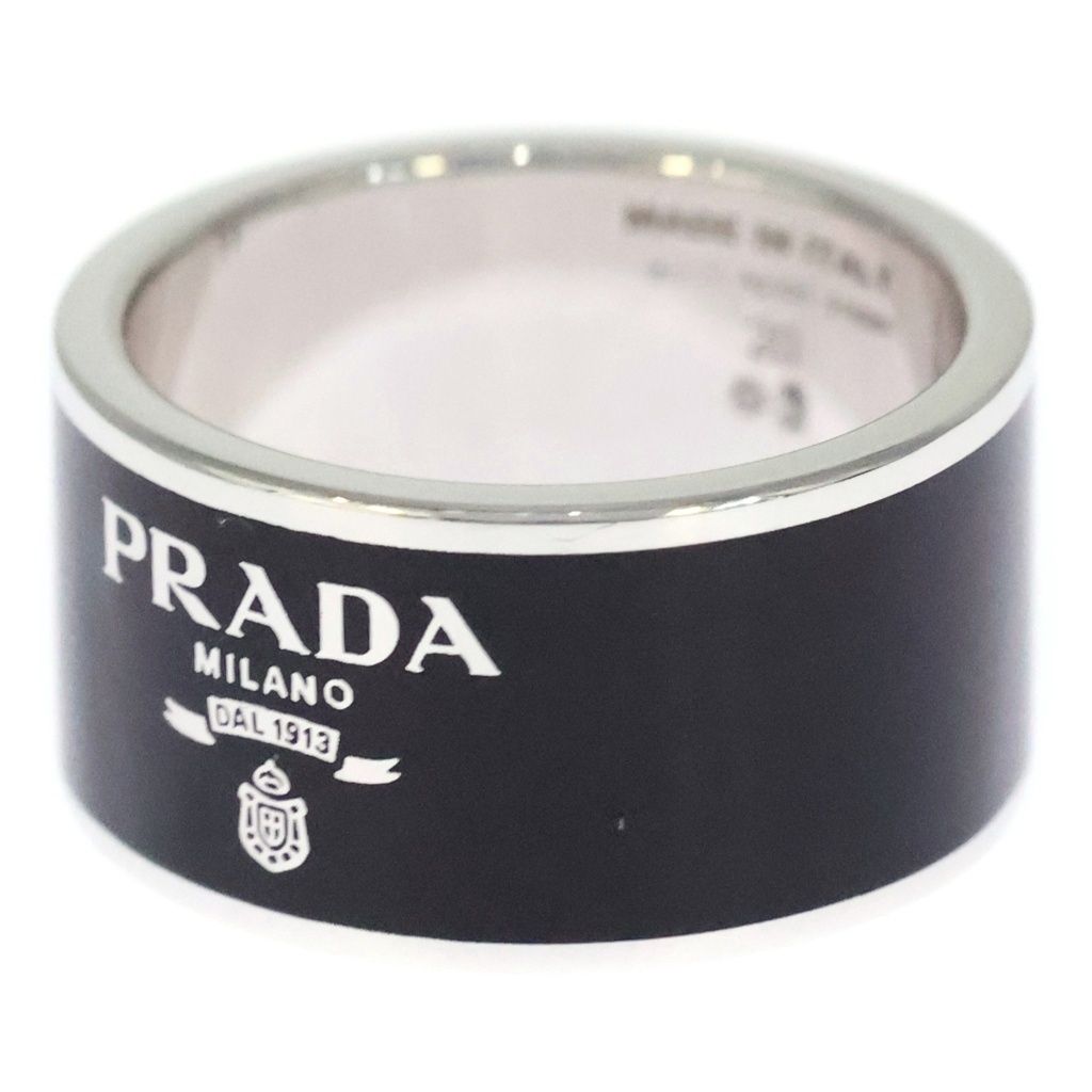 Prada Enamel Silver Ring Logo Black