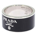 Prada Enamel Silver Ring Logo Black