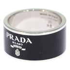 Prada Enamel Silver Ring Logo Black