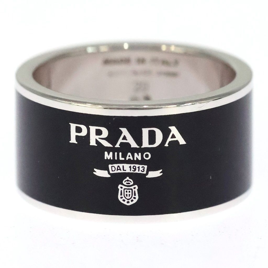 Prada Enamel Silver Ring Logo Black — view 4