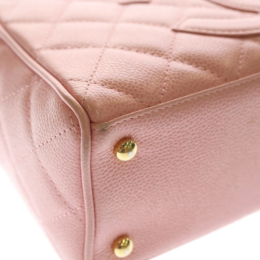 Chanel Quilted CC Logo Mini Strike Gold Caviar Leather Pink Handbag — view 5