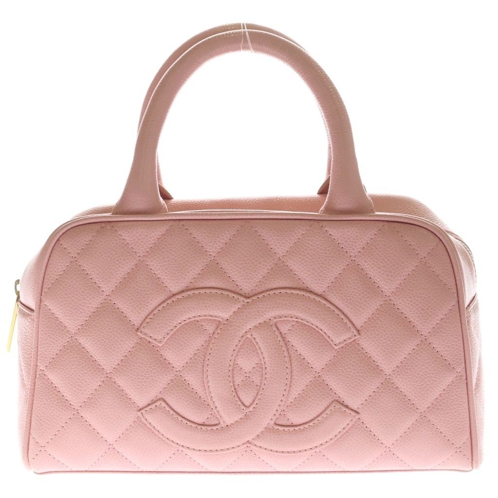 Chanel Quilted CC Logo Mini Strike Gold Caviar Leather Pink Handbag