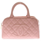 Chanel Quilted CC Logo Mini Strike Gold Caviar Leather Pink Handbag