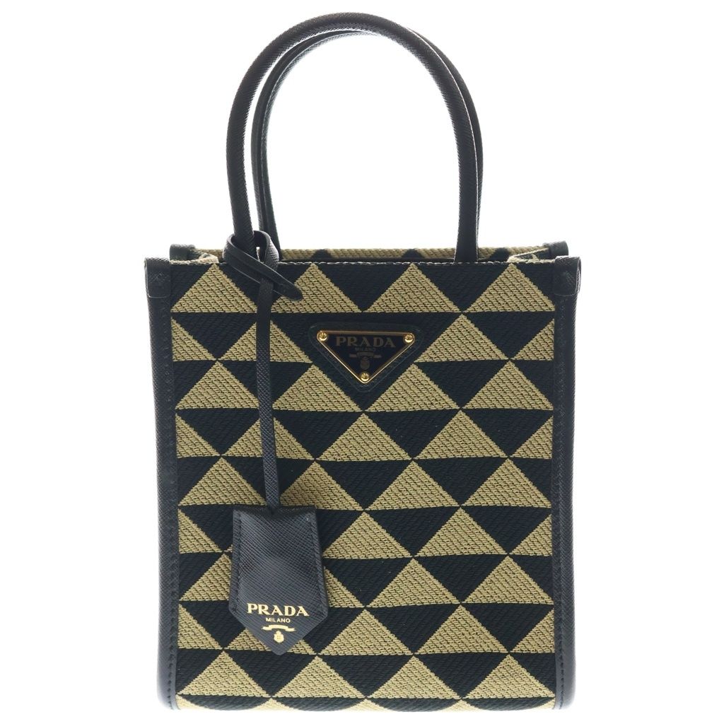 Prada Symbol Jacquard Mini 2-Way Back Canvas Brown Black Shoulder