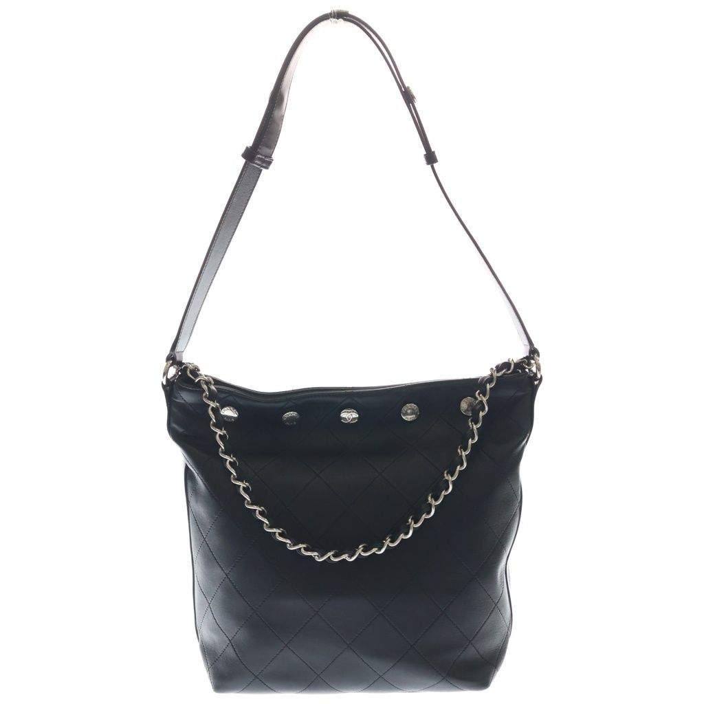Chanel Tote Chain Black Leather Silver — view 2