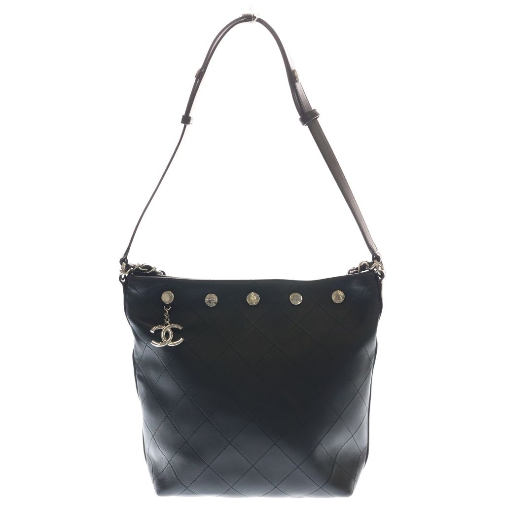 Chanel Tote Chain Black Leather Silver
