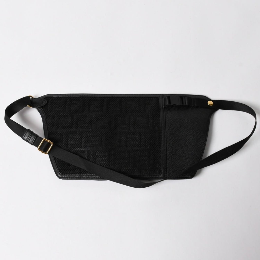 Fendi Belt Bag Back Zucca Pattern Nylon Leather Black Gold — view 2