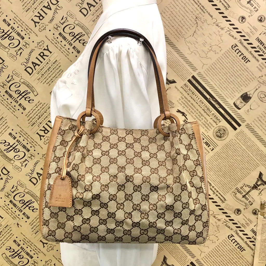 Gucci GG Canvas Tote Business Everyday Leather Brown