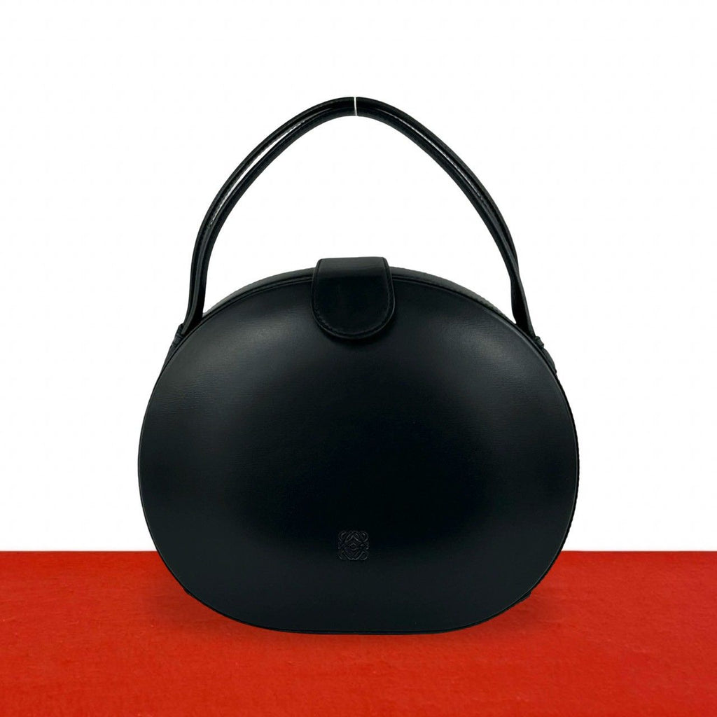 Loewe Vintage Anagram Leather Round Handbag Mini Tote Black