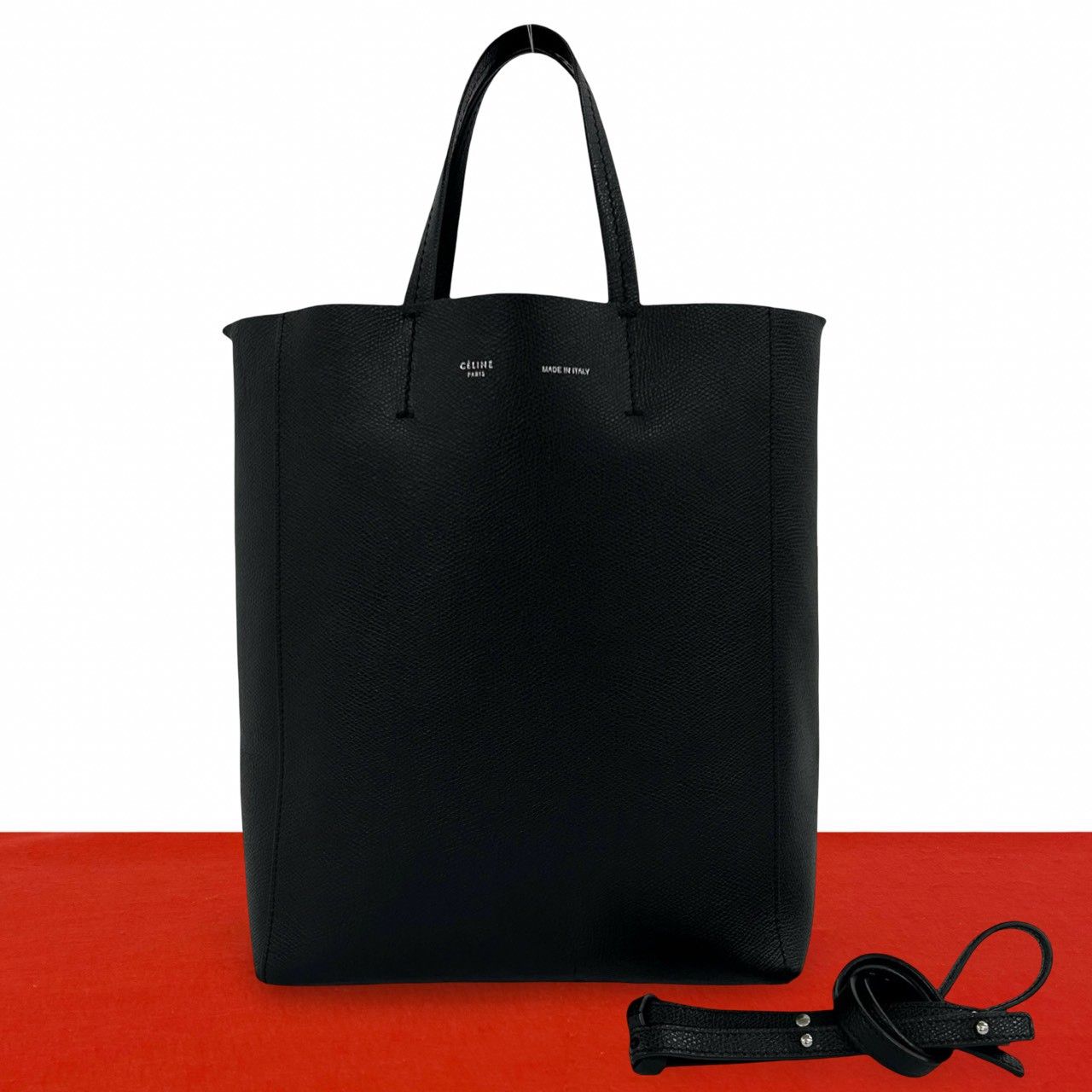 Celine Vertical Caba Small Leather 2-Way Shoulder Bag Mini Tote Black