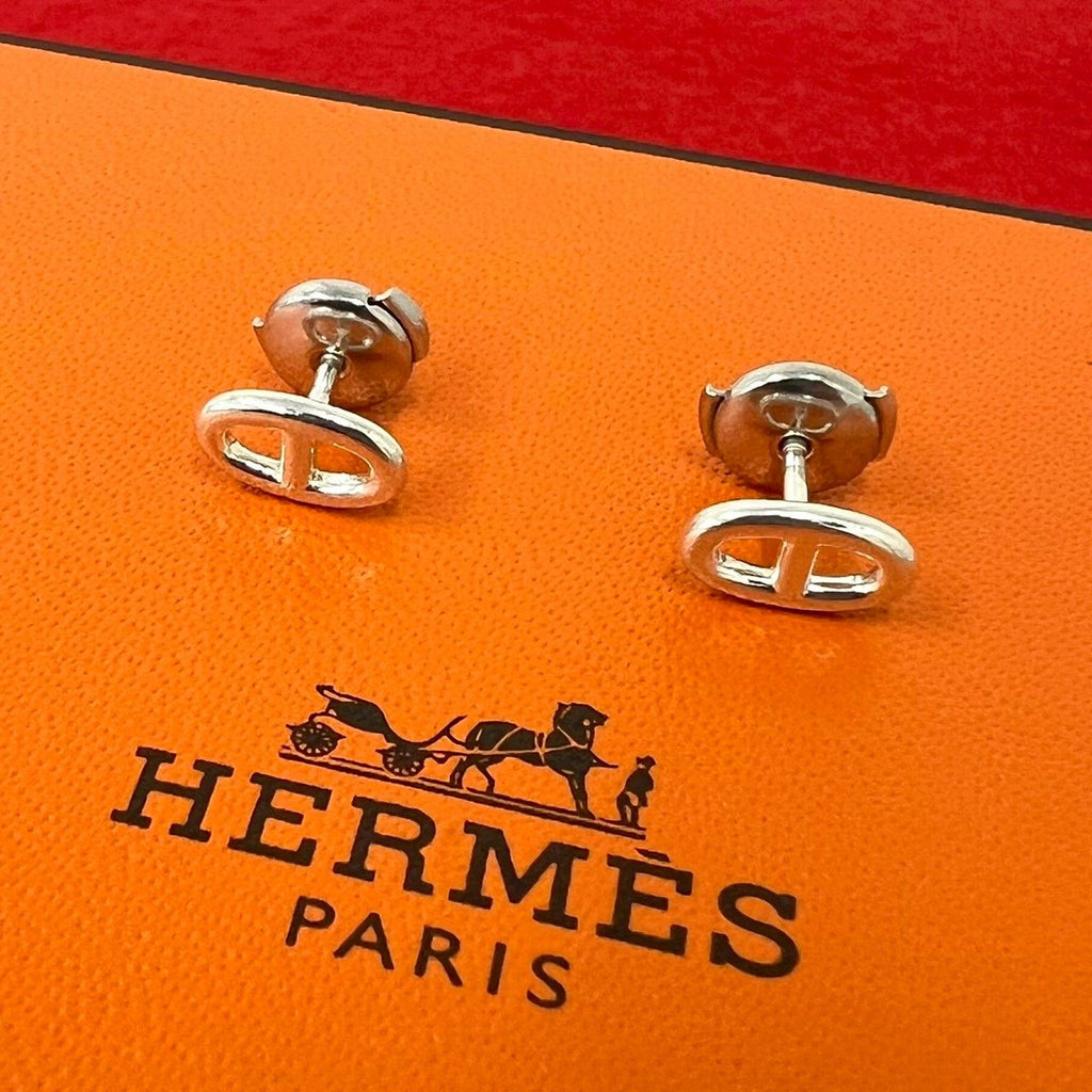Hermes Chaine D'ancre Earrings 925 Sterling Silver