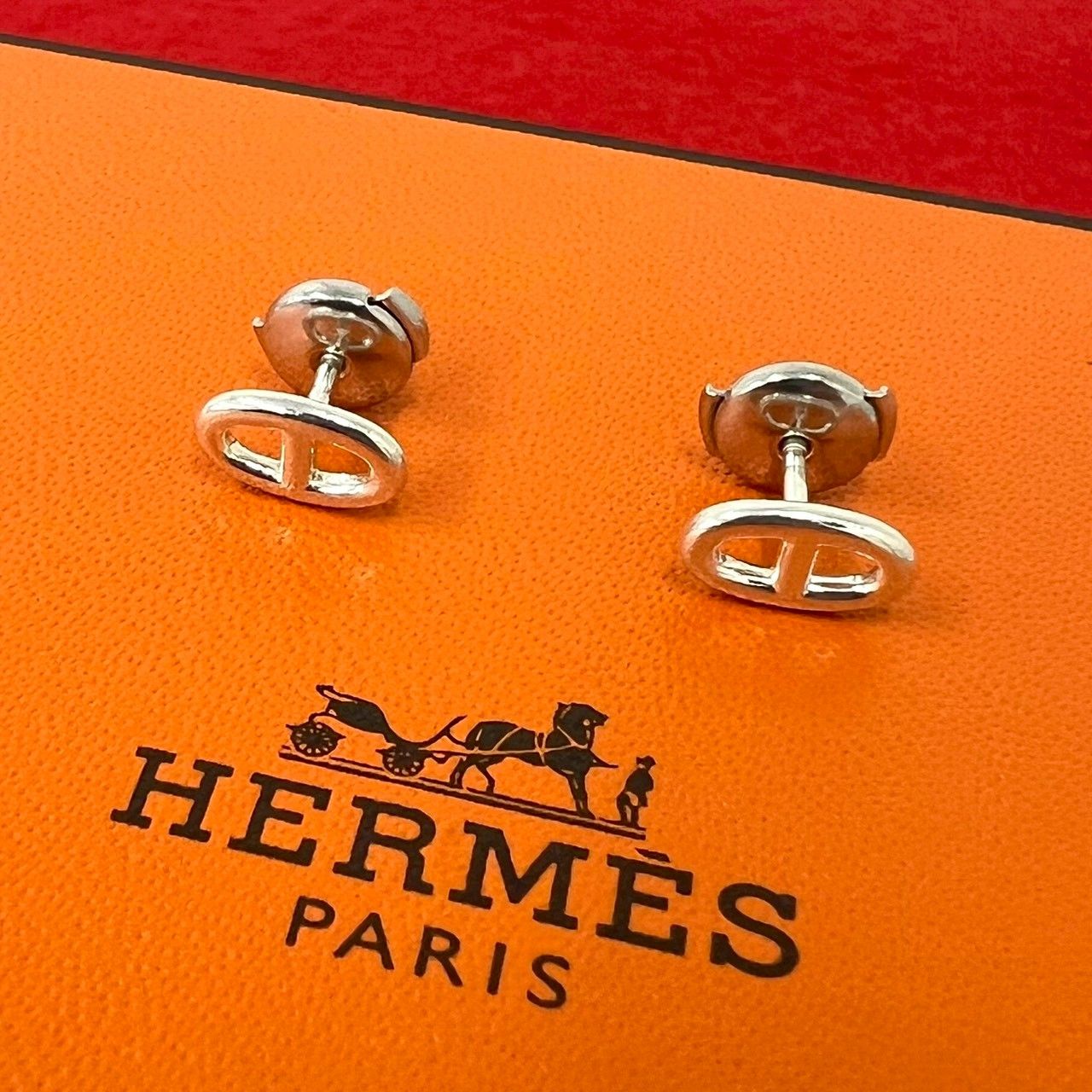 Hermes Chaine D'ancre Earrings 925 Sterling Silver