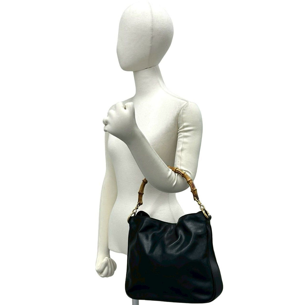 Gucci Vintage Bamboo Leather Shoulder Bag Black — view 2