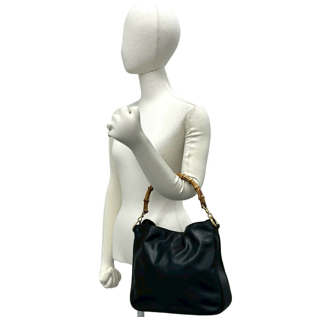 Gucci Vintage Bamboo Leather Shoulder Bag Black — view 2
