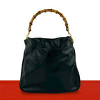 Gucci Vintage Bamboo Leather Shoulder Bag Black