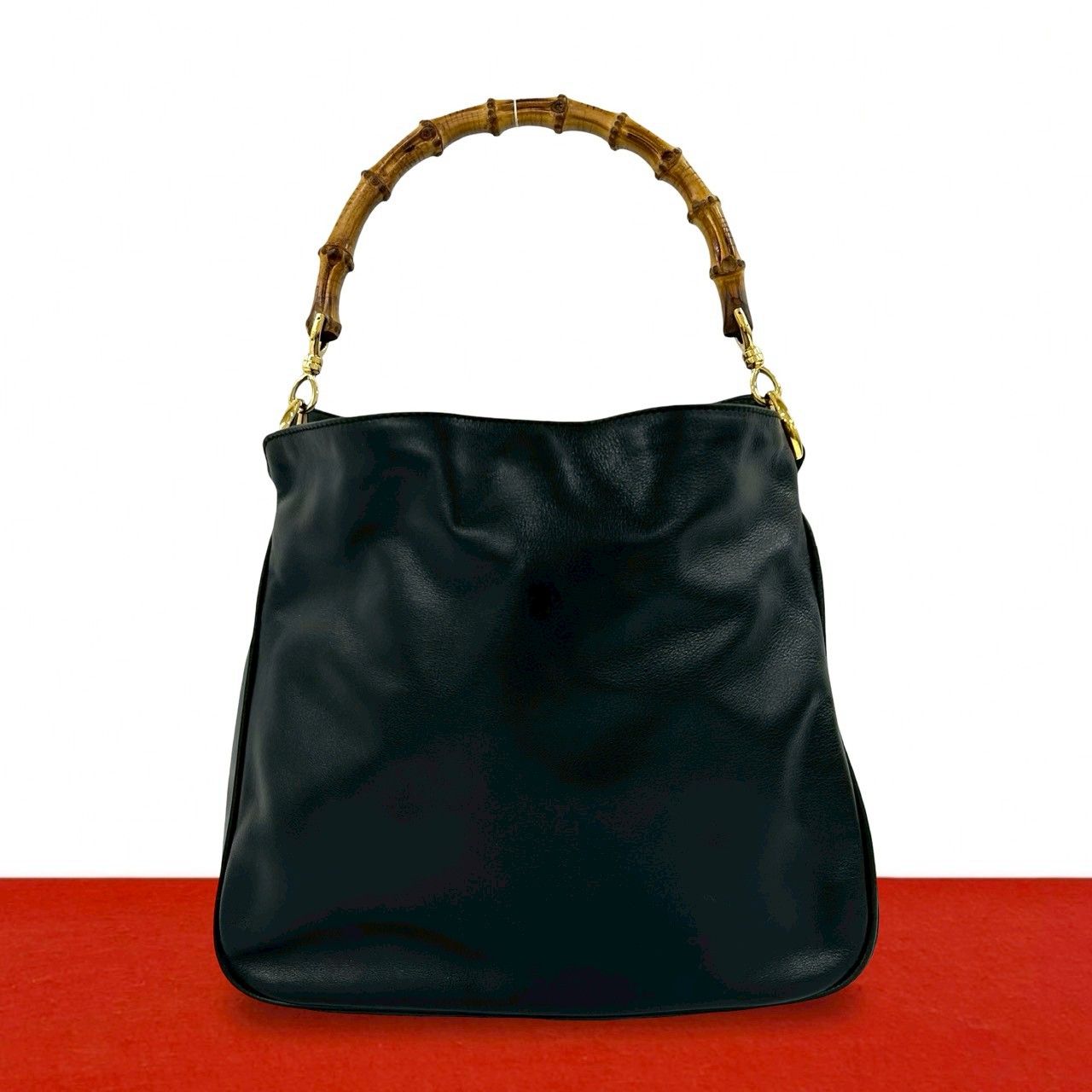 Gucci Vintage Bamboo Leather Shoulder Bag Black