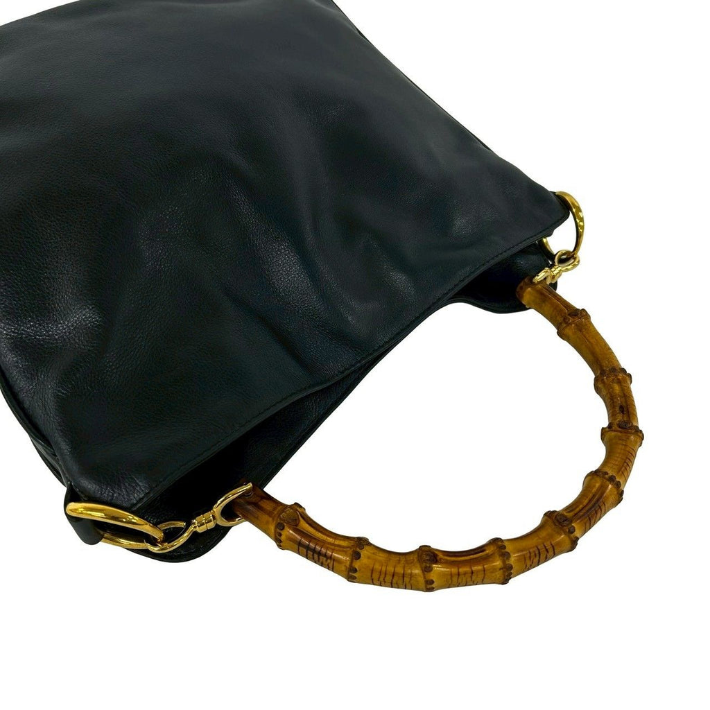Gucci Vintage Bamboo Leather Shoulder Bag Black — view 4