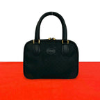 Gucci Vintage Micro GG Logo Canvas Leather Mini Boston Bag Black