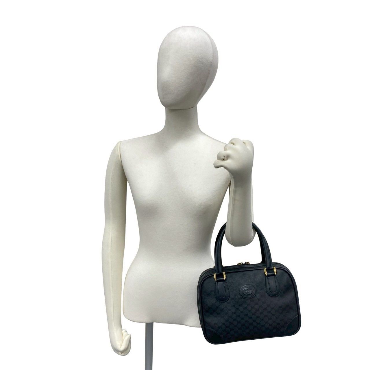 Gucci Vintage Micro GG Logo Canvas Leather Mini Boston Bag Black — view 2